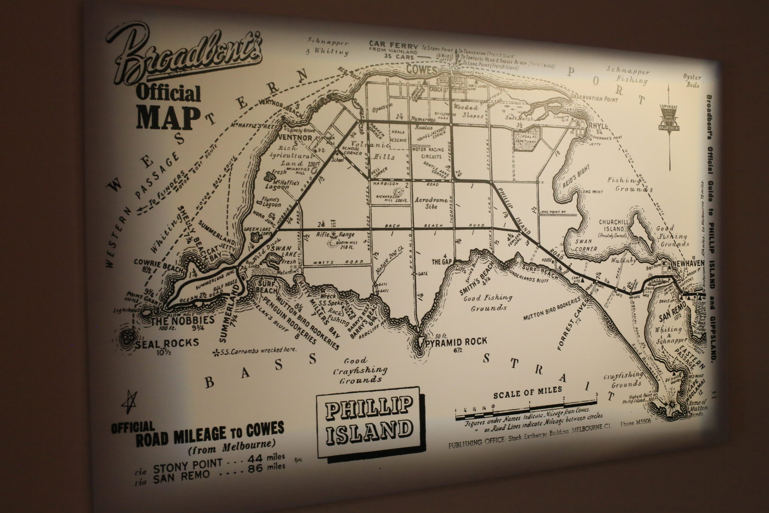 Broadbent's Official Map: Milage from Melbourne to Phillip Island